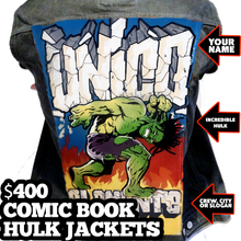 COMIC BOOK JACKET "Your Name & Comic Character" Custom hand painted denim