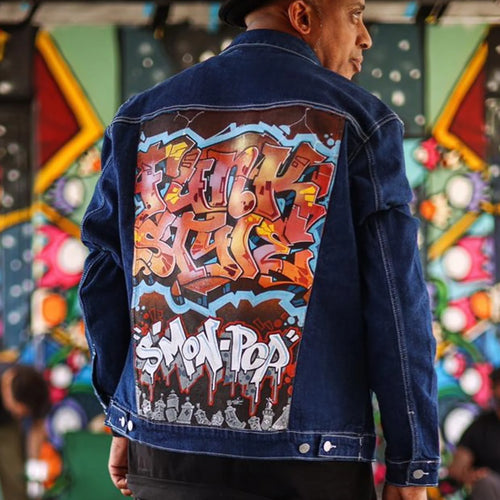 Living On The EdgeOversized Graffiti Denim Jacket – Swagg